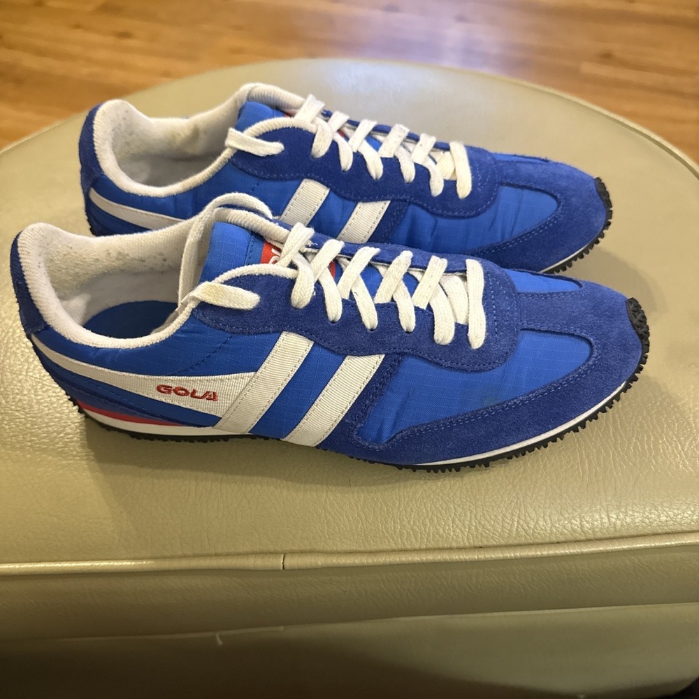 Gola Men's Size 9 Retro Track Running Shoes Blue White Red Nylon Suede Athletic - Picture 4 of 13